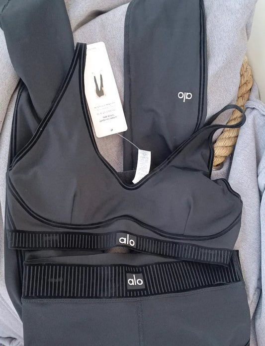 Alo Yoga 2-Piece Workout Set – Leggings & Sports Bra (Dark Grey)