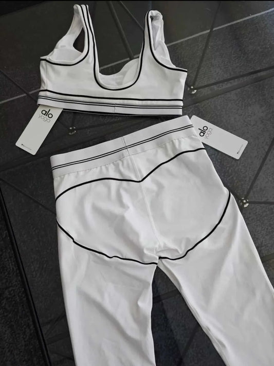 Alo Yoga 2-Piece Workout Set – Leggings & Sports Bra (White)